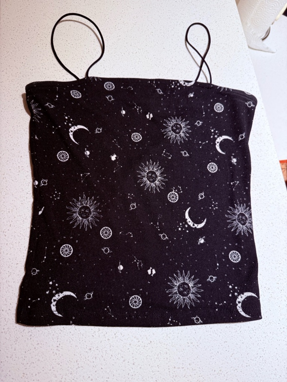 Celestial Print Black Spaghetti Strap Tube Top